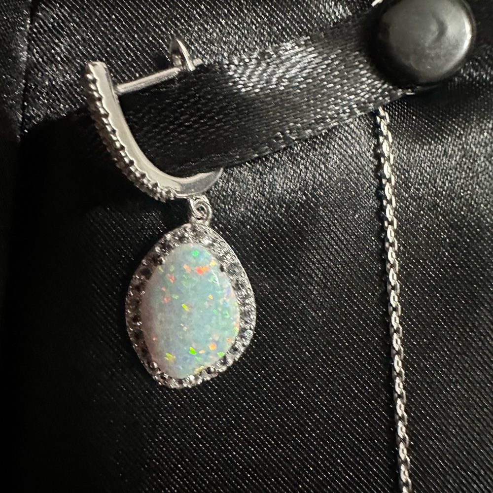 Silver Opal and white Necklace and Earrings Set - Picture 5 of 5